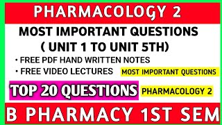 Pharmacology 5th sem Important Questions  pharmacology2 Most Important Questions  B pharmacy [upl. by Einnalem]