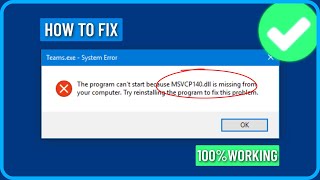 How To Fix msvcp140dll Missing Error in Windows 1011 [upl. by Nirehs754]