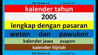 kalender 2005 lengkap pawukon  weton  pasaran kalender jawa  hijriah [upl. by Abbottson991]