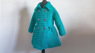 Crochet 73 How to crochet a double breasted coat  cardigan for girls Part 1 [upl. by Drahnreb125]