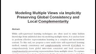 Modeling Multiple Views via Implicitly Preserving Global Consistency and Local Complementarity [upl. by Amluz]