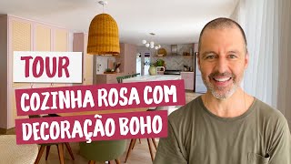 SALA COM DÉCOR BOHO E COZINHA ROSA NO ESTILO SHAKER   PARTE 1 [upl. by Yreffeg]