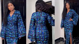 How to cut and sew a wrap top straight dress with trumpet sleeve beginner’s friendly [upl. by Nhoj]