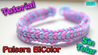 ♥ Tutorial Pulsera Bicolor de gomitas sin telar ♥ [upl. by Cinemod37]