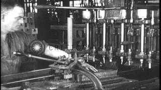 During World War I workers manufacture automatic rifles at a factory in the UnitHD Stock Footage [upl. by Aicilf548]