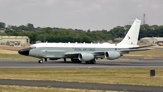 Boeing RC135W Rivet Joint Royal Air Force departure at RAF Fairford RIAT 2018 AirShow [upl. by Llevart]