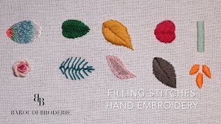 Hand Embroidery for Beginners  10 Basic filling stitches Leaves [upl. by Lindbom273]