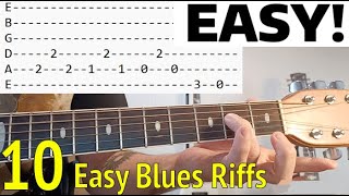 10 Easy BLUESY Blues Riffs For Beginners  Classic Riffs Guitar Lesson With Tabs [upl. by Kohcztiy]