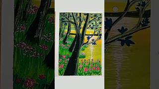 how to draw natural scenery  watercolor painting acrylicpainting watercolor painting gradasi [upl. by Maiocco]