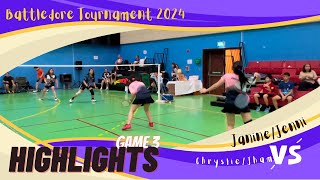 Battledore Tournament  Game 3  JaJenni vs ChryslieJham [upl. by Nonah849]