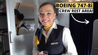 Boeing 7478i SECRET Crew Rest Area  Lufthansa 747 to Palma  Cabin Crew Impressions inflight [upl. by Yesiad]