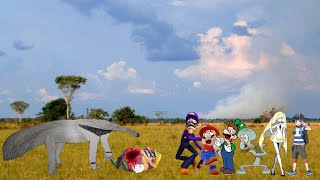 Wario amp Friends Dies By Getting Mauled By Giant Anteater After Upsetting It In The Grasslands [upl. by Monda397]