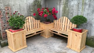 Amazing Pallet Woodworking Project At Home  Build Benches Combined Planter Pallet Box [upl. by Tiga]