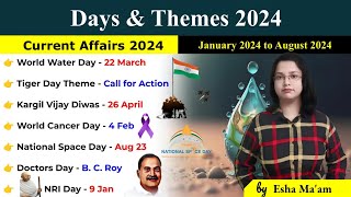 Days And Themes 2024  Important Days  Jan to Aug 2024  Current Affairs 2024  Mind Maps By Esha [upl. by Dieball]