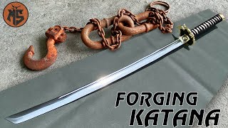 Forging a Beautiful KATANA out of Rusted IRON CHAIN [upl. by Giulio93]