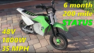 6 month Status Update  48V  1800W  35 MPH Razor Dirt Bike [upl. by Brentt]