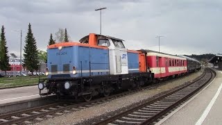 Br 212 242 und 063 der SVG mit Classic Courier Wagen 5x und Schlierenwagen 1x in Kempten Hbf [upl. by Nyved]