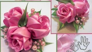 Ribbon rose Embroidery design for cushions cavesdiyribbonembroidery [upl. by Joslyn]