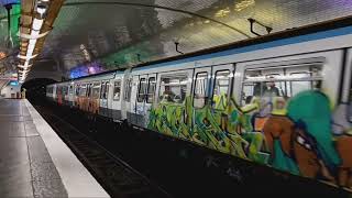 Line 7 Paris Métro arriving at Crimée underground station [upl. by Annim264]