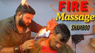 Fire Technique by Shamboo Barber  Asmr Head Massage at Indian barber salon [upl. by Letsirk]