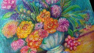 CARAN DACHE NEOCOLOR ii 84 Water Soluble Pastels  PRODUCT REVIEW  Floral Painting Demo [upl. by Aicilihp]