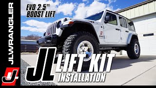 Jeep JL Wrangler 25quot Lift Kit How to Installation  EVO Stage 4 Boost wControl Arms  JL JOURNAL [upl. by Tnafni134]