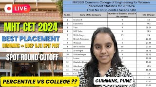 MHT CET 2024  SPOT ROUND CUTOFF PUNE  CUMMINS COLLEGE REVIEW  BEST PLACEMENT  CAP ROUND 2024 [upl. by Desirea]