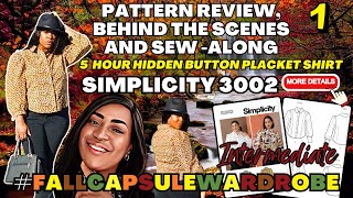 588 SEW THIS Hidden Button Placket Shirt Simplicity 3002  Pattern Review BTS and SewAlong [upl. by Colb]