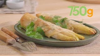 Recette des Asperges des Sables des Landes IGP en feuilles de brick et fromage aux herbes  750g [upl. by Lyris427]