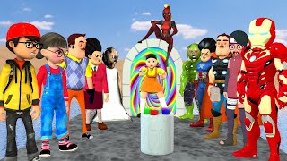 Scary Teacher 3D vs Squid Game Superhero Rainbow Gate To Rescue Squid Doll From Monster Deadpool [upl. by Ruvolo]