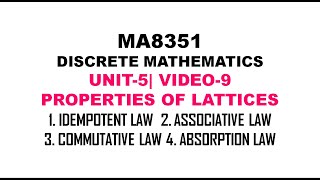 ASSOCIATIVE LAW ABSORPTION LAW OF LATTICES DISCRETE MATHEAMTICS UNIT5 VIDEO9 [upl. by Atteram680]