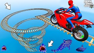 الأبطال الخارقين على القضبان دوامة قمع جسر  SPIDERMANon Motorcycle in Spiral Bridge Stunt Ride [upl. by Ylaek]