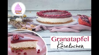 Körniger Käsekuchen mit Granatapfel  No Bake Cake  Kühlschranktorte  Inas Backwelt [upl. by Llehsim]