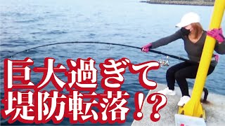 巨大すぎて堤防から海に引きずり込まれる女性に遭遇！黄灯あって本当によかったわ・・・ [upl. by Giovanna]