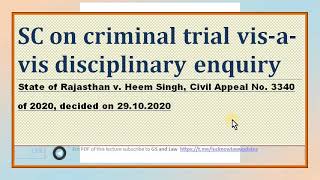 SC on Disciplinary Enquiry vis a vis Criminal Trial in HINDI by GS and Law [upl. by Afra]