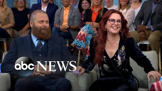 Nick Offerman and Megan Mullally talk The Greatest Love Story Ever Told [upl. by Soo]