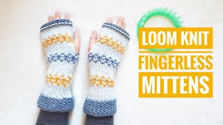 How to Loom Knit Easy Mosaic Fingerless Mitts DIY Tutorial [upl. by Matty]