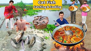 Underground Mud CatFish Catch Fish Cooking Recipe Street Food Hindi Kahaniya New Funny Comedy Video [upl. by Kcim]