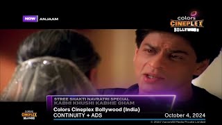 Colors Cineplex Bollywood India continuity  ads  October 4 2024 [upl. by Renaud]