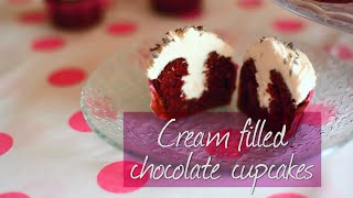 Cream filled chocolate cupcakes  Video recipe [upl. by Atnima807]