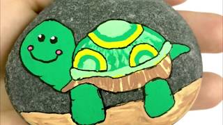 Watch how to paint a turtle onto a rock  Stone painting tutorial for beginners [upl. by Eboh]