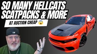 So Many Mopar At Auction Hellcat ScatPack Cheap Copart Walk Around [upl. by Eltsyrk]