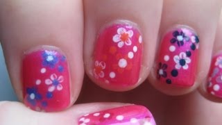 Easy Small Summer Flowers Beginners Nail Art on Short Nails [upl. by Sigsmond]