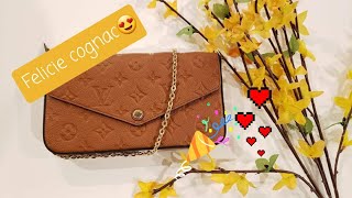 LOUIS VUITTON FELICIE POCHETTE  EMPREINTE LEATHER  COGNAC [upl. by Yrak]