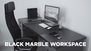 Black Marble Home Workspace Office Setup  2016 MacBook Pro Setup 4K Display [upl. by Roselba]