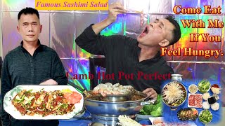 Home Made Famous Sashimi Salad So Delicious Ate With Lamb Hot Pot Combination [upl. by Mikel]