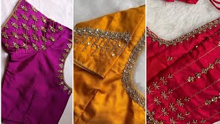 Simple and elegant aari work blouse designs for silk sarees Maggam work blouse designs [upl. by Ayotnom14]