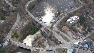 Aerial view of rising water levels flooding in Bracebridge Ont [upl. by Gerhard]