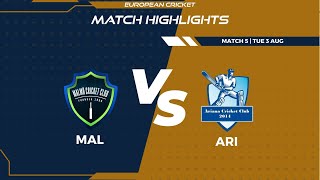 Match 5  MAL vs ARI  Highlights  FanCode ECS Sweden Malmo Day 2  Malmo 2021  ECS21608 [upl. by Annelak948]