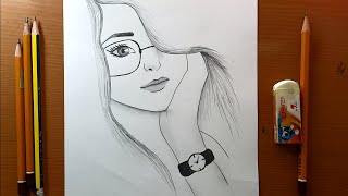 Come disegnare una faccia di ragazza con gli occhiali  Schizzo a matita  how to draw a Girl face [upl. by Gathard]